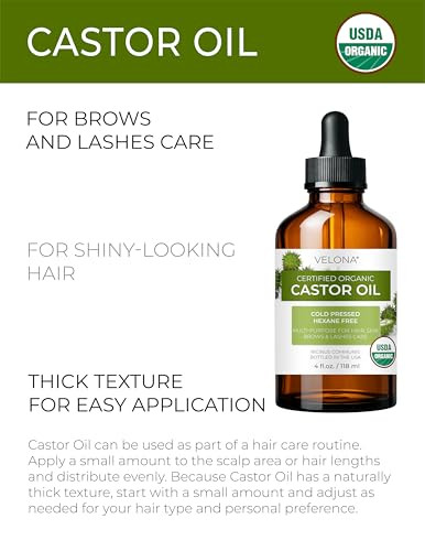 Velona Usda Organic Castor Oil 4 Fl Oz Cold Pressed With Dropper