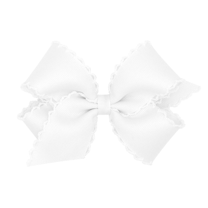Wee Ones Girls Grosgrain Moonstitch Edge Hair Bow White Medium