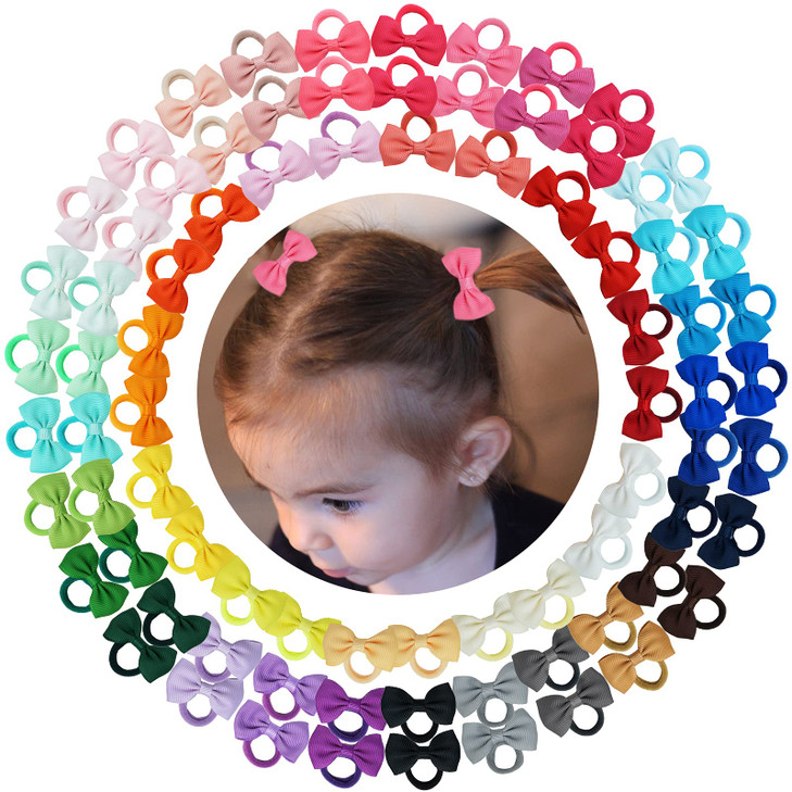 80Pcs Tiny Hair Ties With Bows Baby Bows Rubber Bands Seamless Hair Ties
