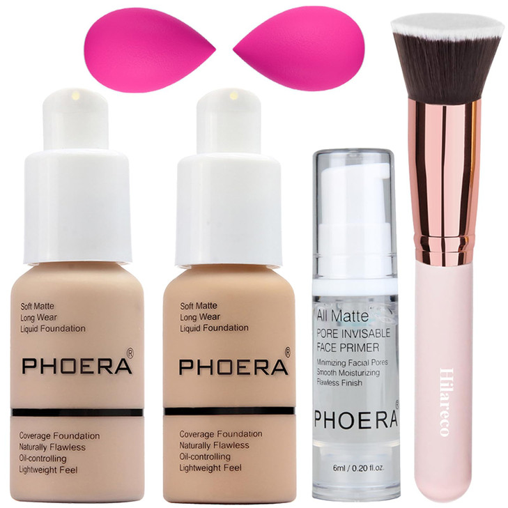 Phoera Foundation Full Coverage Foundation Phoera Primer Phoera Makeup Set Flat Top Kabuki Makeup Brushes Foundation Brush Powder Brush 2