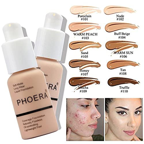 Phoera Foundation Full Coverage Foundation Phoera Primer Phoera Makeup Set Flat Top Kabuki Makeup Brushes Foundation Brush Powder Brush 2