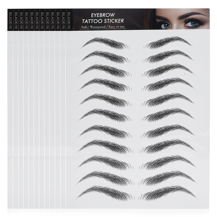 Molain 4D Hair Like Eyebrow Tattoos 12 Sheets Waterproof Long Lasting Eyebrow Transfers Peel Off Stickers Classic Style 132 Pairs