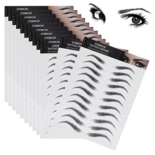Molain 4D Hair Like Eyebrow Tattoos 12 Sheets Waterproof Long Lasting Eyebrow Transfers Peel Off Stickers Classic Style 132 Pairs