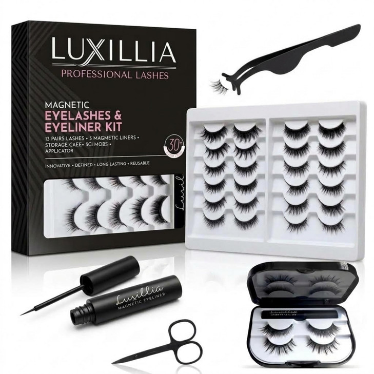 Luxillia Magnetic Eyelashes With Applicator Kit 12 Pairs Natural Lashes