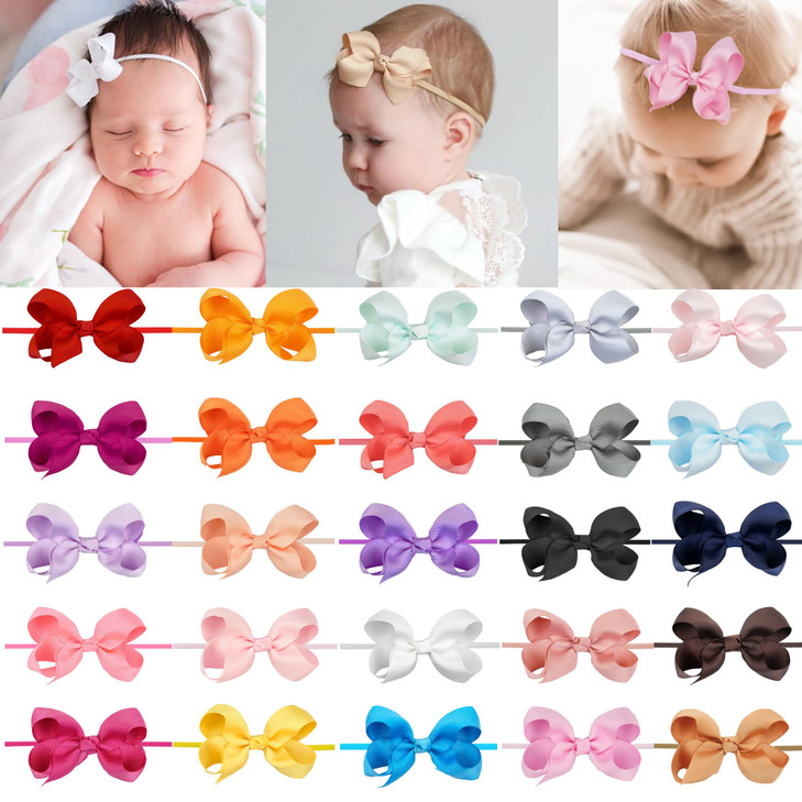 25 Colors Baby Girls Headbands 3Inch Grosgrain Ribbon Bow Nylon Headbands