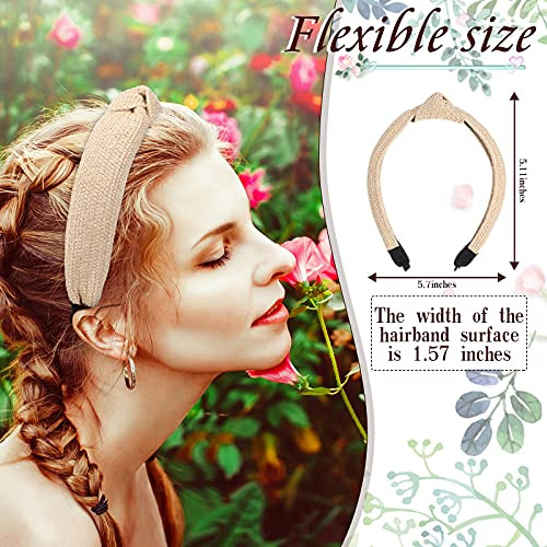 Juexica 3 Pieces Straw Knotted Boho Headbands Rattan Twist Hairbands For Women Summer Beach And Girls Straw Color