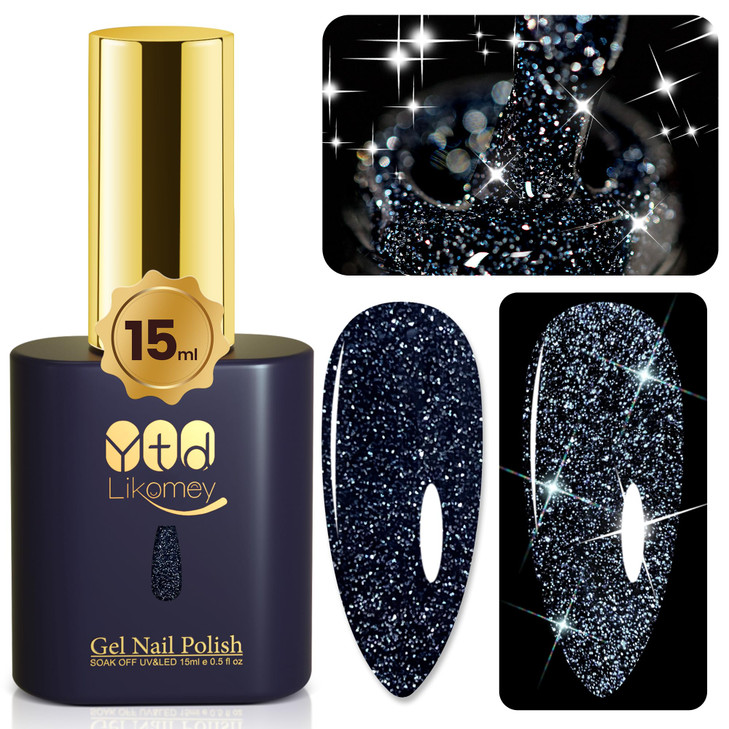 Ytd Likomey Black High Density Reflective Flash Glitter Gel Nail Polish 15Ml Sparkly Broken Diamond Shimmer Uv Nail Gel Hema Free Sz010