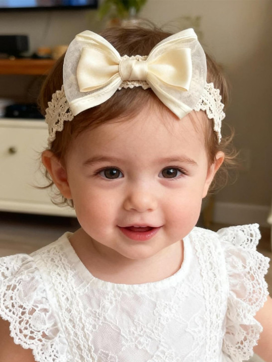 Ickeyou Handmade Baby Girl Headbands In Beige Baby Bows And Floral Lace Headband Bows For Newborns And Toddlers Cute Baby Girl Bows And