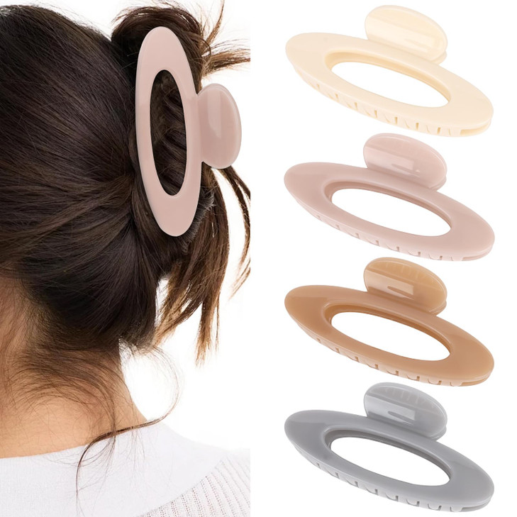 Aco Uint 4Pcs Hair Claw Clips Large Oval Hair Clips For Women Strong Hold Non Slip Jaw Clips For Thick Thin Hair Neutral
