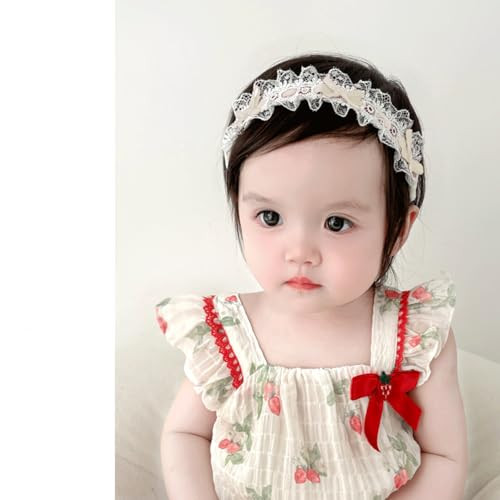 Ickeyou Baby Girls Hairband White Bow Lace Headbands Handmade Soft Stretchy Bowknot Hairbands Newborn Headband With Bows Pearls Elastic Head