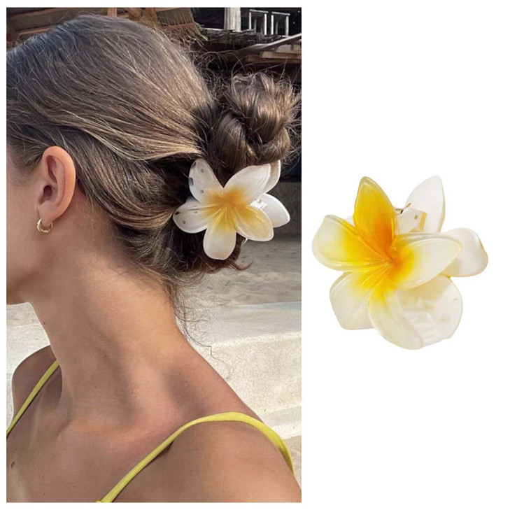 Ircomulti Large Flower Hair Claw Hairclip Hawaiian Plumeria Hairclip Claw Summer Beach Tropical Hair Barrette Cute Acrylic Flower Claw Clip
