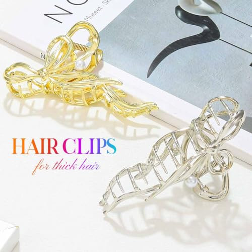 Gortin Bow Hair Claw Clips Gold Metal Hair Clips Medium Hair Jaw Clamps For Thick Hair Fancy Hair Accessories For Women