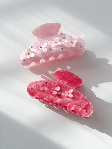 Ouseon Dual Tone Acetate Hair Claw Clips With Rhinestones Blush And Rose Floral Butterfly Hair Clamps For Women Elegant Snag Free