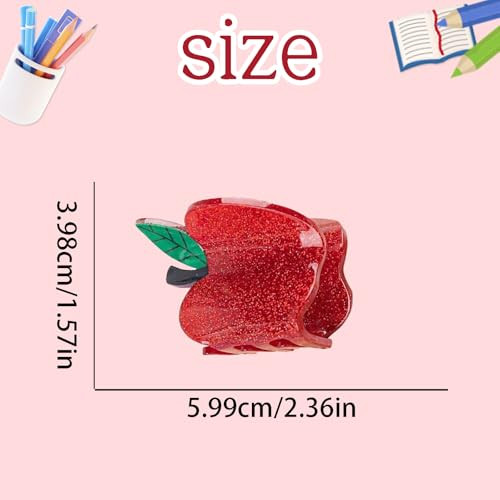 Red Apple Hair Clip Back To School Hair Claw Clip Cute Glitter Fruit Barrette Jaw Clamp Teacher Student Hair Accessories For First Day Of