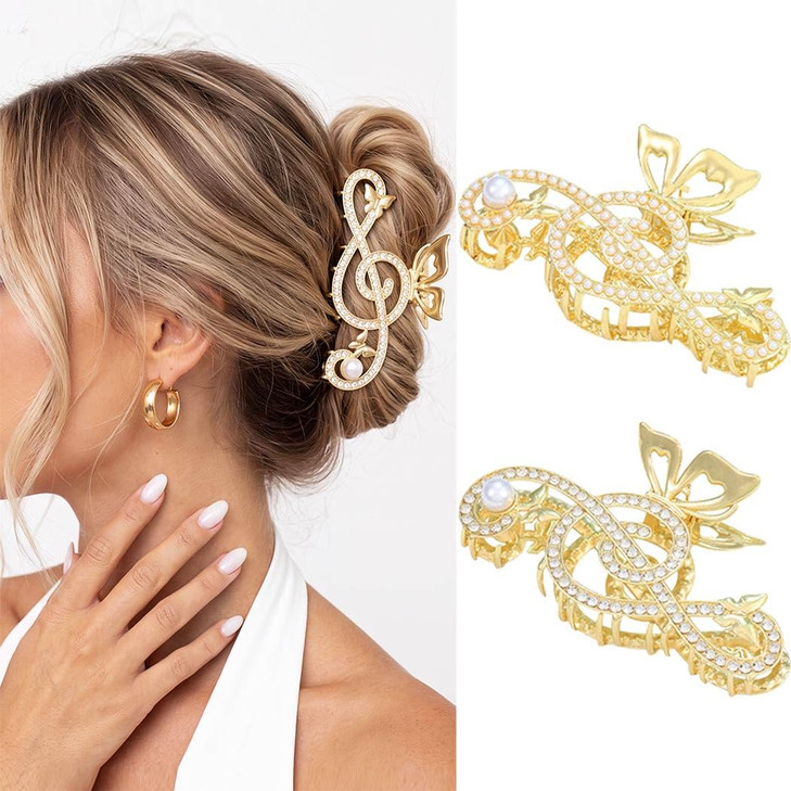 Gortin Music Note Claw Clip Rhinestones Hair Claw Clips Gold Metal Hair Clips Fancy Hair Accessories For Women