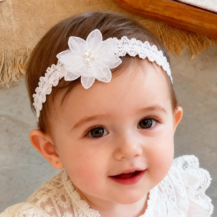 Ickeyou Baby Girls Cute Lace Bow Headband Soft Cotton Elastic Hair Accessories For Toddlers Newborns Ideal For Birthdays Baby Shower