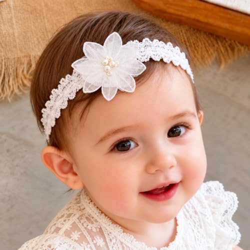 Ickeyou Baby Girls Cute Lace Bow Headband Soft Cotton Elastic Hair Accessories For Toddlers Newborns Ideal For Birthdays Baby Shower