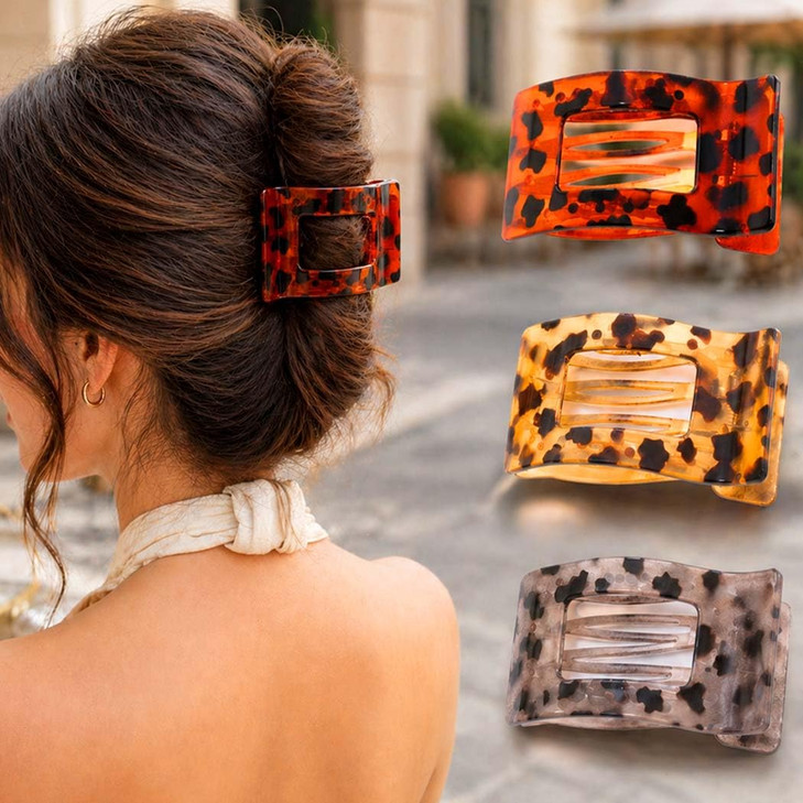 Pecieco Lay Flat Hair Clips For Women Tortoise Claw Clips 3 Pack