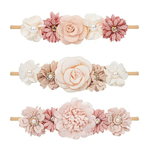 Baby Girls Flower Headband Elastic Hairbands For Newborn Toddler Pack Of 3