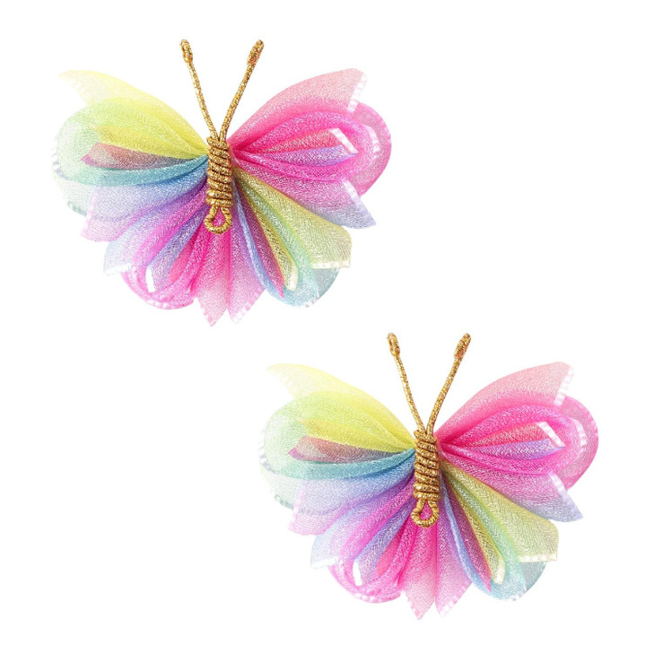 2 Tulle Mesh Barrettes Butterfly Hair Clips For Girls Toddlers And Kids Colorful Hair Accessories Ideal For Halloween Christmas Cosplay And
