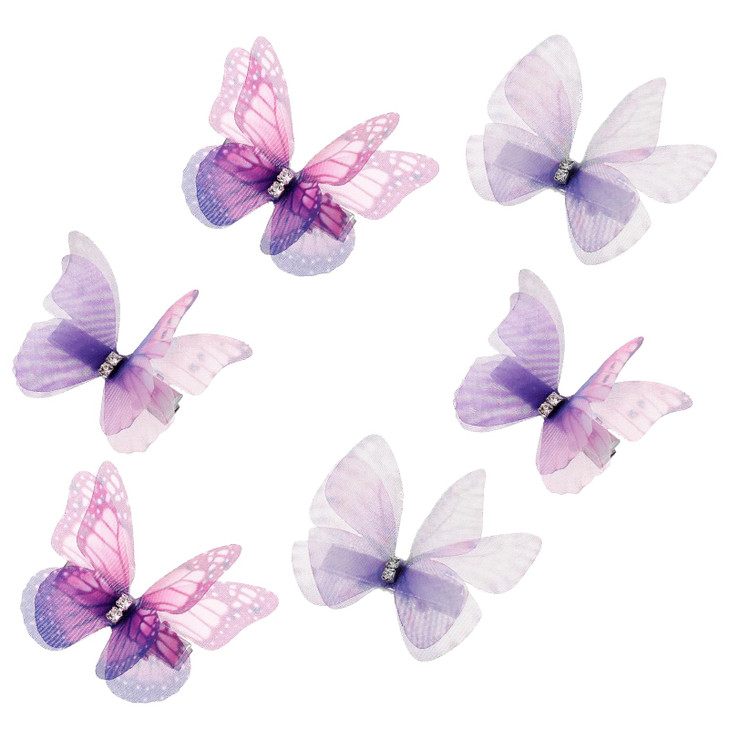 6 Pcs Purple Hair Butterfly Clips Gradient Organza Butterfly Hair Clips With Rhinestone Purple Butterflies Accessories For Christmas Wedding