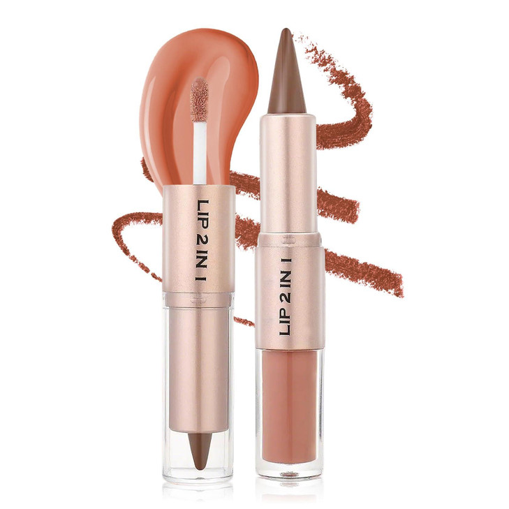 Aiueo 2 In 1 Lip Combo Set Nude Brown Lip Liner And Lip Gloss Set 06