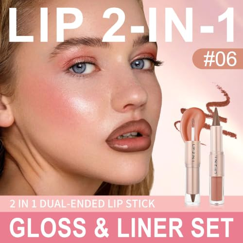 Aiueo 2 In 1 Lip Combo Set Nude Brown Lip Liner And Lip Gloss Set 06