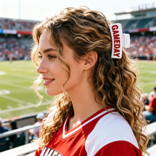 Phalin Game Day Hair Clip For Women 4 Inches Sport Football Hair Red White Acrylic Claw Clips Football Mom Hair Accessories Game Day Outfits