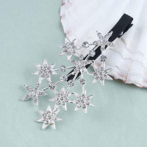 Yheakne Crystal Rhinestone Bling Hair Accessories Decorative Star Barrette Hair Pin And Headpiece For Women And Girls Silver