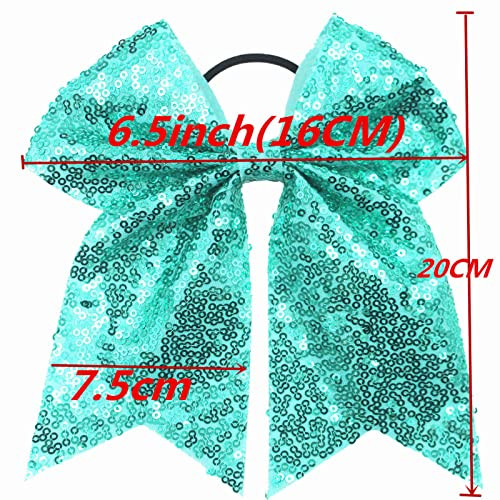 Xansema 6.5 Inches Sequins Hair Bows Elastic Hair Tie Ribbon Large Cheer Bow Ponytail Holder Hair Band For Women Girls Kids Teens Red