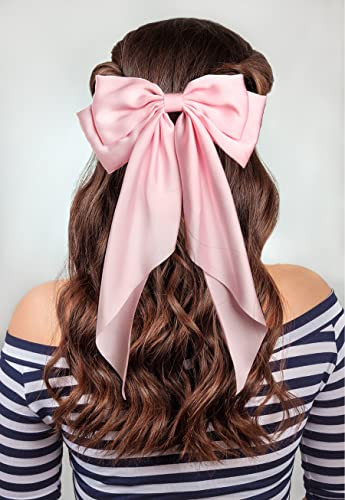 Furling Pompoms Hair Bows For Women Large Satin Silky Hair Bow Clips Ribbon Long Tail French Barrette Hair Clamps Girls Hair Accessories