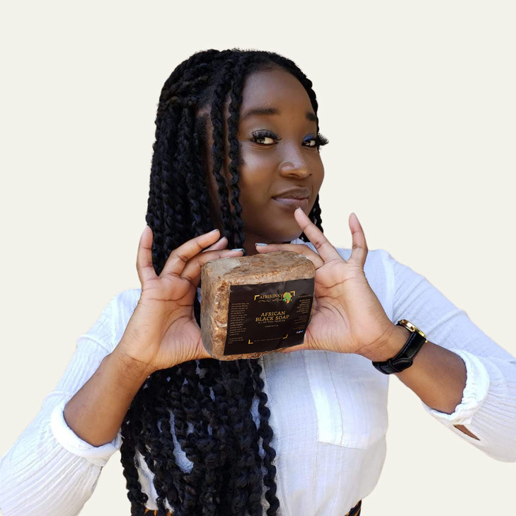 Afrikinky Premium Quality Authentic African Black Soap - Bulk 1lb Raw Organic Soap for Acne, Dry Skin, Rashes, Burns, Scar Removal, Face & Body Wash,