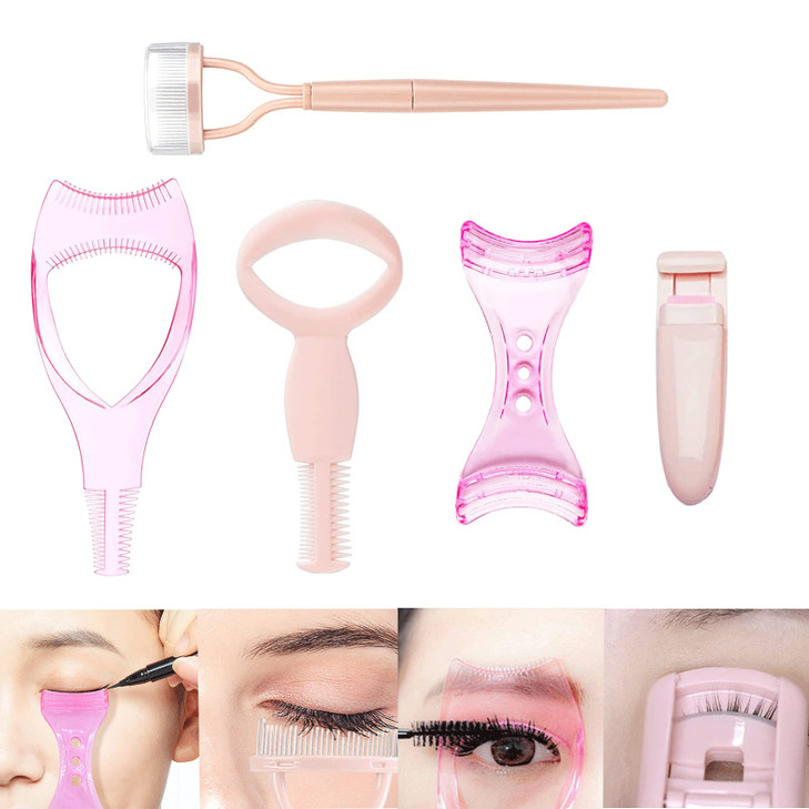 5 In 1 Eyelash Application Tool Kit Eyelash Applicator Tool Eyelash Curlers Eyelash Comb Makeup Eyelash Tool Eyeliner Mascara Shield Eyelash