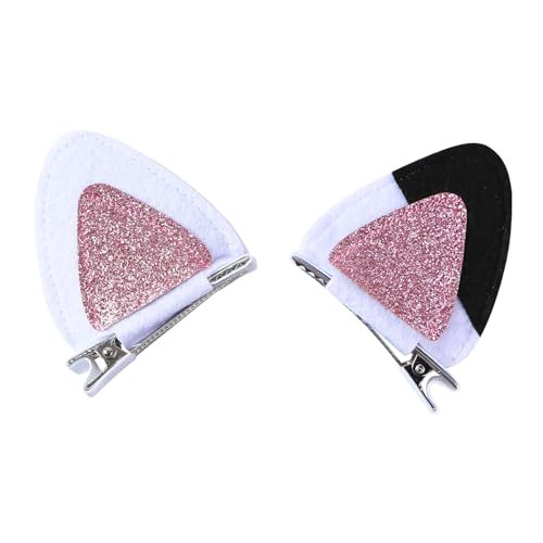 Cumwoen 2Pcs White Cat Ear Clips Glitter Ear Hair Accessories For Women