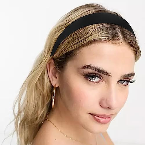 Velscrun Headbands For Women Girls 1.3 Inch Satin Black Headband Wide Head Bands For Women S Hair Women Fashion Hair Bands Cosplay Halloween