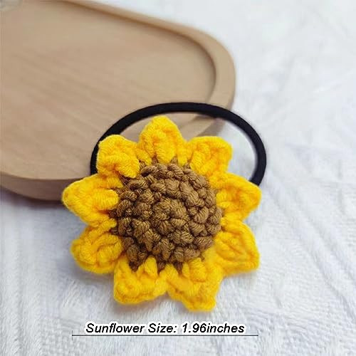 2Pcs Set Hair Ties For Girls Handmade Cotton Sunflower Hair Rope Tied Hair Yellow Flower Elastic Hair Bands Lovely Ponytail Holder Hair