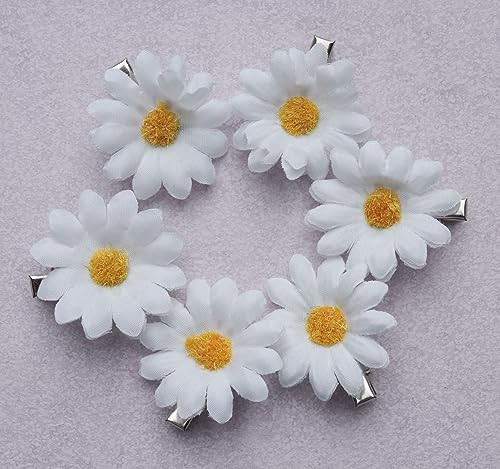 6 Pcs Daisy Hair Clips Vintage Sun Flower With Alligators Clips White