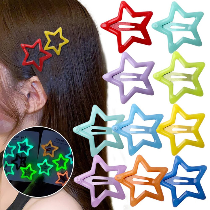 Colorful Luminous Star Hair Clips For Girls Small Hair Clips For Kids Glow In The Dark Stars Hairclips Star Clips For Hair Barrettes Metal