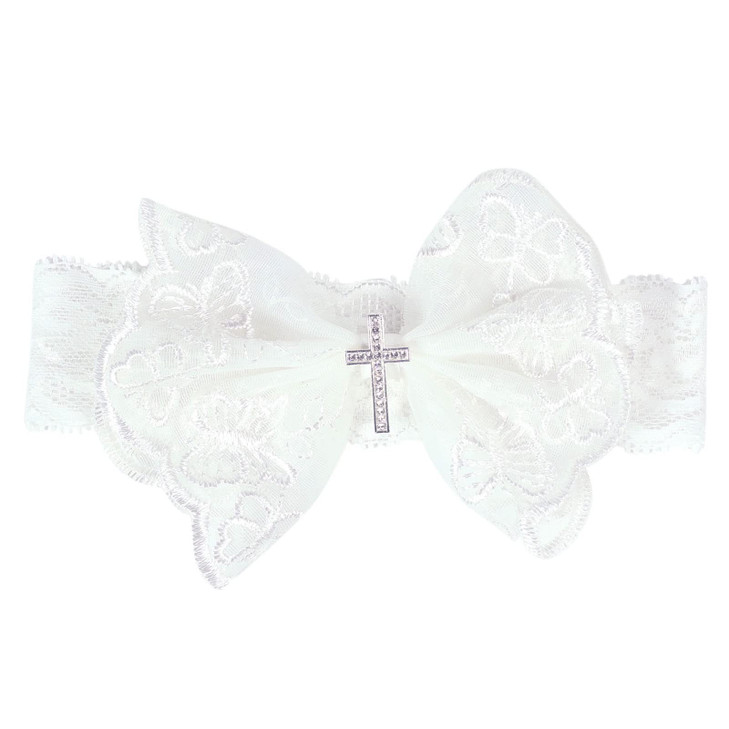 Bibablyke Baby Lace Bow Headband For Girls Breathable Bowknot Hair Bands Toddler Christening Party Headdress Cross Turban Hairband Lace