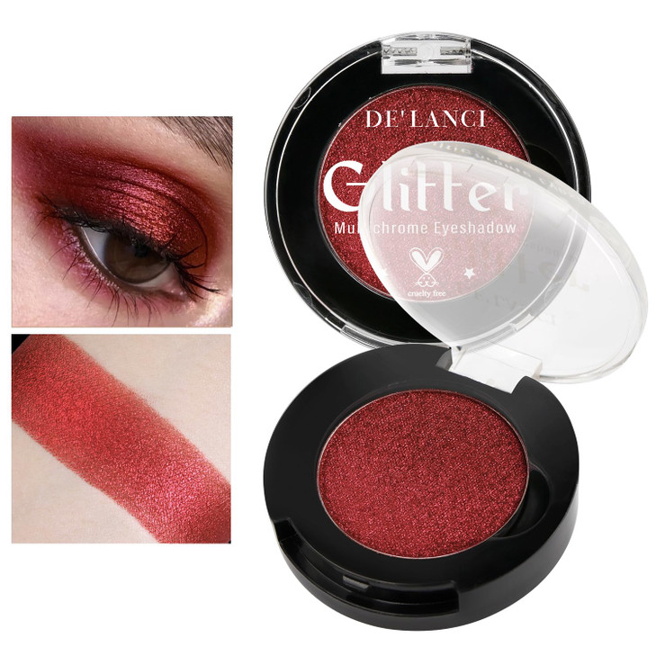 Afflano Single Red Eyeshadow Palette Shimmery Ultra Pigmented Red Glitter Eyeshadow Sparkly Duo Chrome Dark Red Makeup Eye Shadow Powder