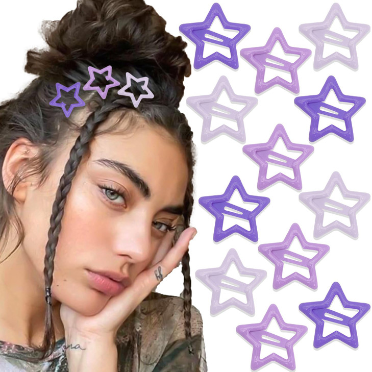 Naiska Purple Star Hair Clips Non Slip Hair Pins Snap Hair Barrettes Accessories For Girls Women Hair Decoration 12Pcs