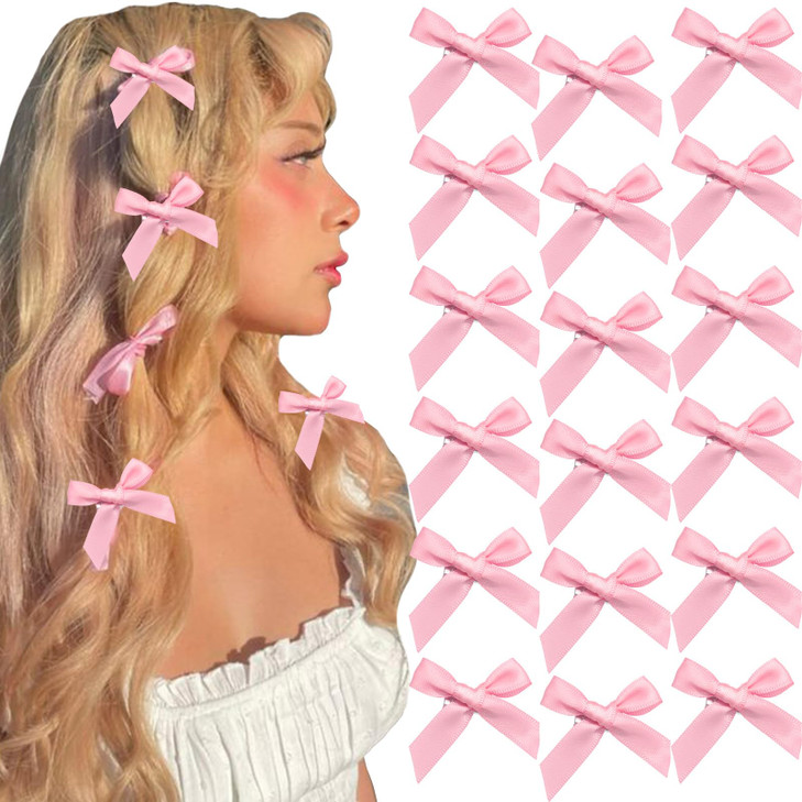 Sawinda 20Pcs Pink Mini Bowknot Ribbon Barrettes Cute Claw Clips For Teens Women And Girls Hair Accessories