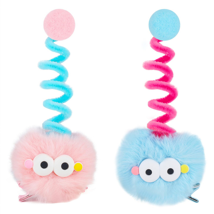 2Pcs Pom Pom Hair Clips Pink Cute Hair Pins Baby Girls Funny Blue Small Hairs Barrettes Thick Long Short Hairs Clips Non Slip Kawaii Metal