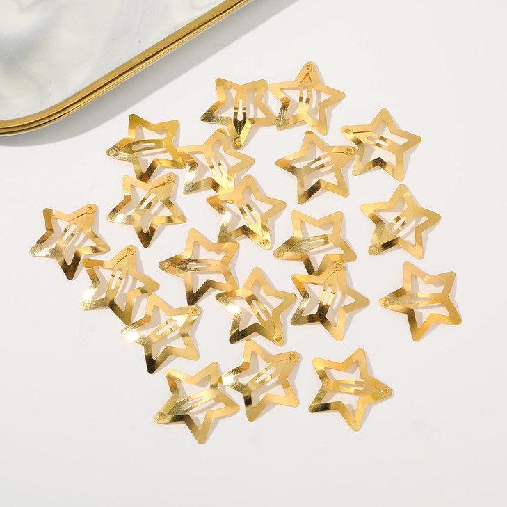20Pcs Gold Star Hair Clips Metal Snap Hairs Clips Hair Barrettes Hairs Side Clamps Headdress Cute Hair Accessories For Women Girls Hair