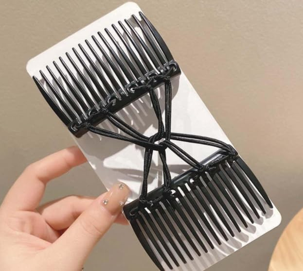 Black Adjustable Elastic Hair Comb Stretchy Double Comb Hair Clip No Crease Hair Pins Double Slides Hairpins Combs Women Hairs Styling
