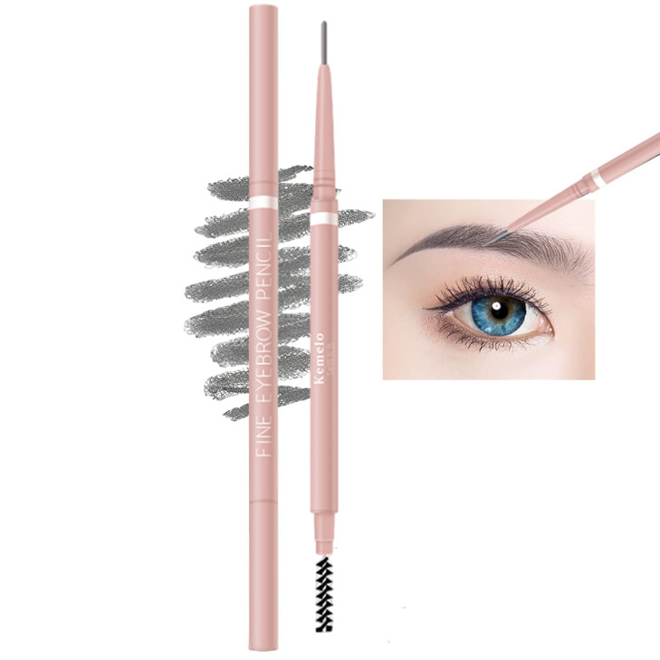 Grey Eyebrow Pencil 2Pcs Professional Micro Brow Pencil With Spoolie Brush
