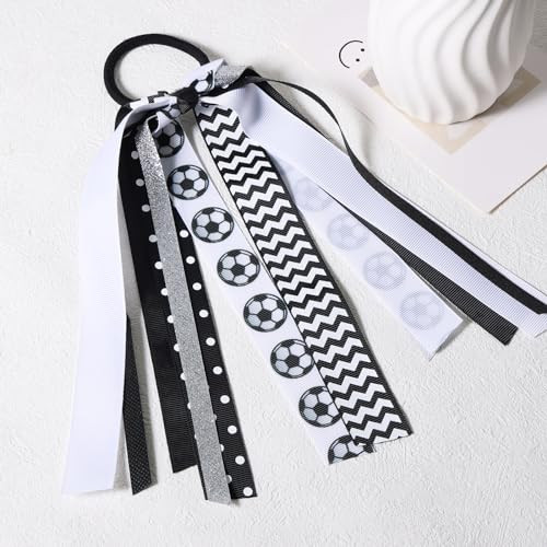Soccer Pony Ribbon Hair Streamer Elastics Ponytail Holder Bow Scrunchies Hair Ties Band Dress Decor Accessories For Cheerleader Girls Moms