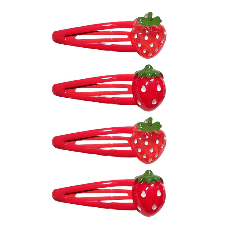 Pejlnd 4Pcs Strawberry Hair Clip Red Metal Snap Fruit Hair Clips