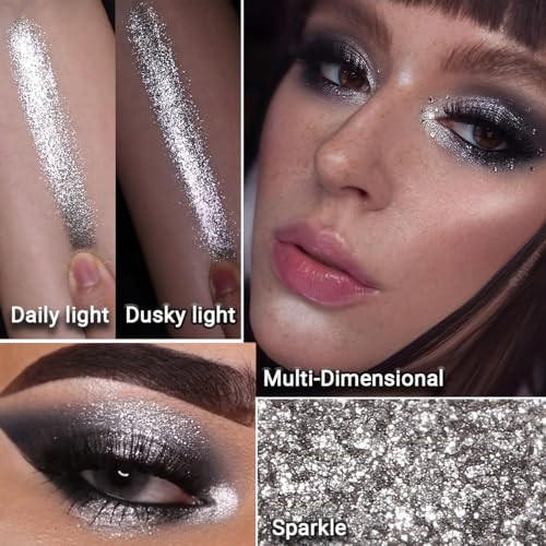 Afflano Silver Glitter Eyeshadow Super Pigmented Intense Color Gray Silver Eyeshadow Palette Single Long Lasting Sparkle Shimmer Metallic