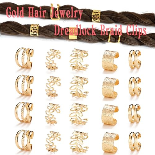20 Pcs Gold Hair Jewelry For Braids Metal Alloy Braid Clips Rhinestone Hair Braids Dreadlock Non Piercing Ear Clip Beard Beads For Women Men